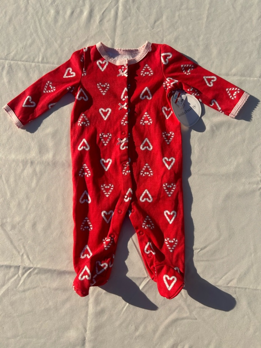 🔥3/$8- Koala Kids Red Footed Heart-Print One-Piece